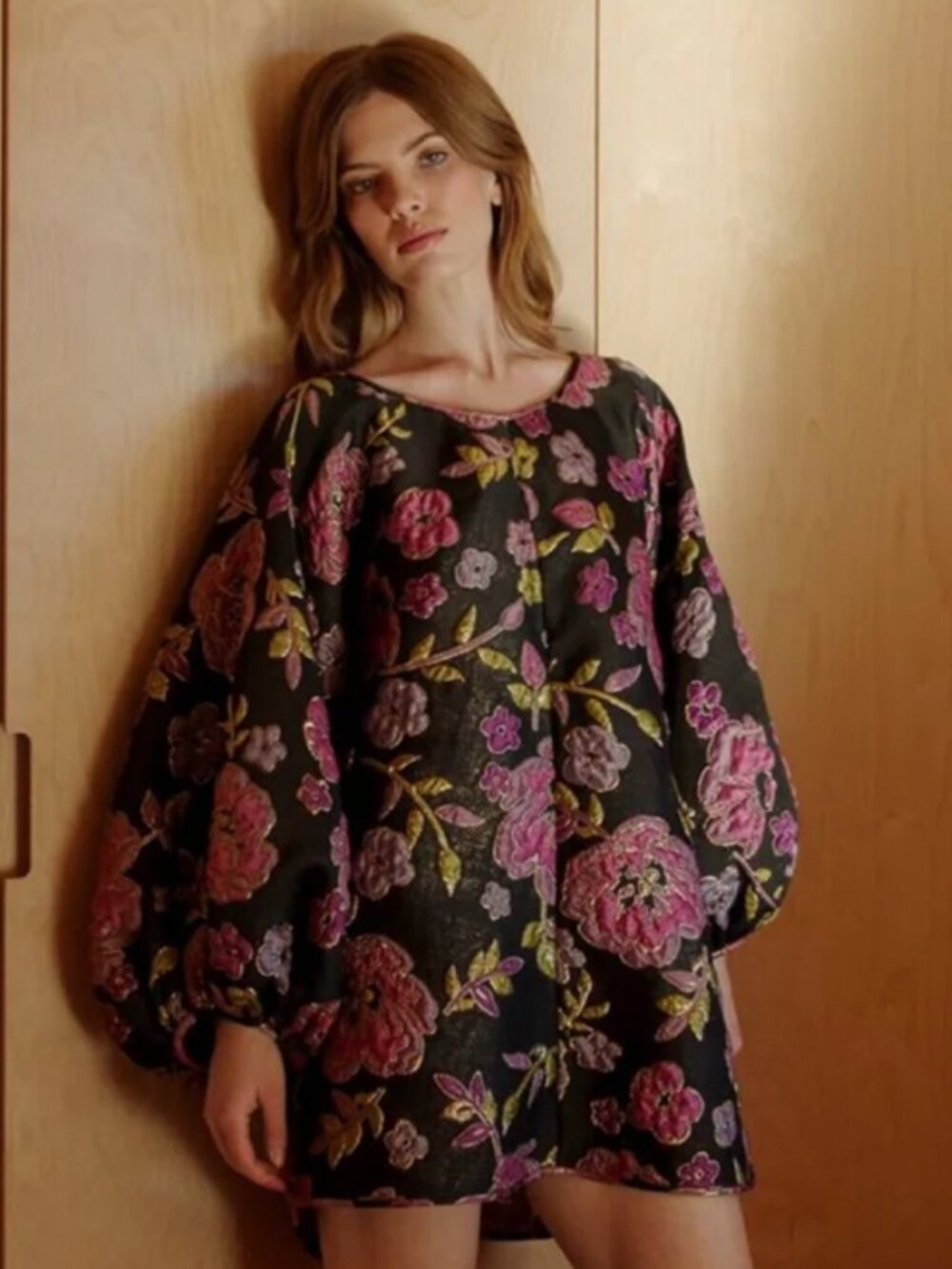 Arianne Elmy Good Luck Floral Jacquard Puff Sleeve Mini Dress XS